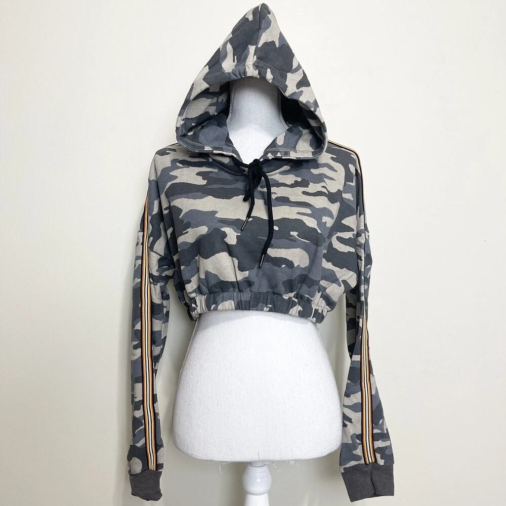 Dance & Marvel Cropped‎ Long Sleeves Hoodie Camouflage Sweatshirt Drawstrings M